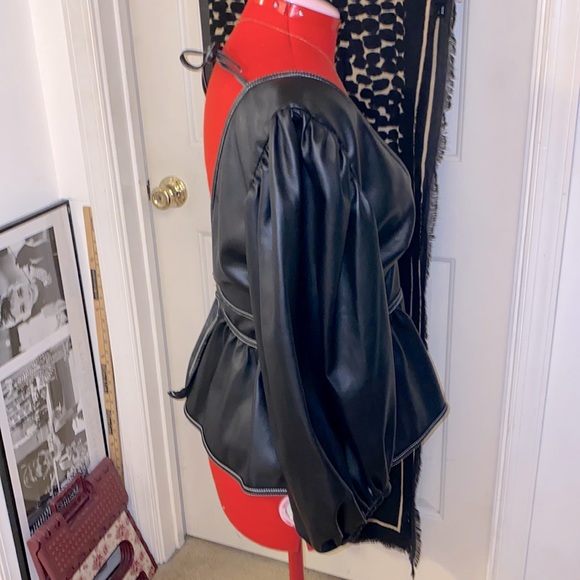 Staud Luna Vegan Leather Peplum Top - Picture 9 of 15